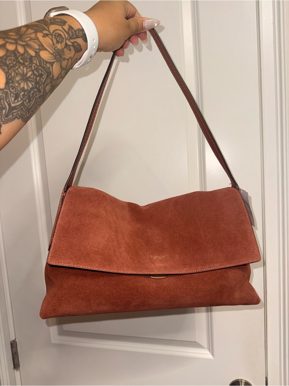 Coach Suede Chelsea 36 Shoulder Bag in Clay